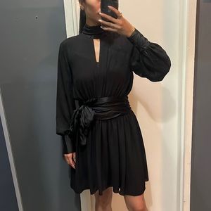 NWOT Cinq a Sept black turtleneck long sleeved dress with ruched detailing